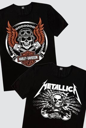 Kadın Siyah Motorcu Kurukafa Metallica Kurukafa 2'li Eko Paket T-shirt 1M1BW808AS