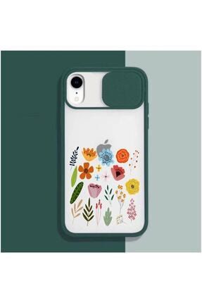Rengarenk Çiçek Tasarımlı Iphone Xr Yeşil Kamera Korumalı Telefon Kılıfı MCRENKLER005