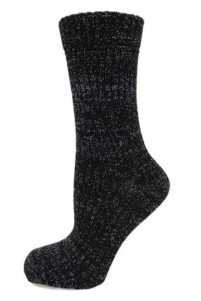 Gümüş Simli Bot Tipi Kadın Siyah Çorap RBF7252