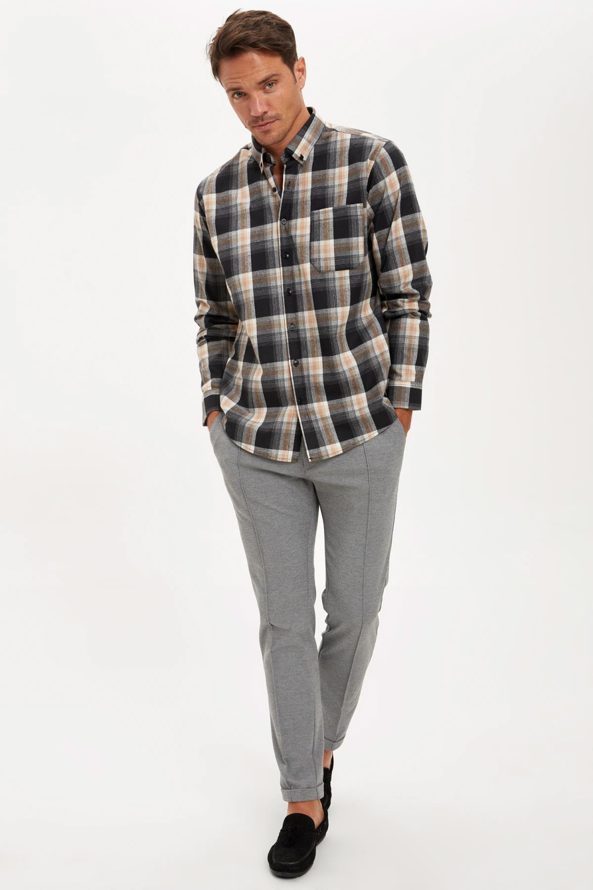 پیراهن مردانه خاکستری دفکتو | S1280AZ20AU اورجینال - تصویر 2