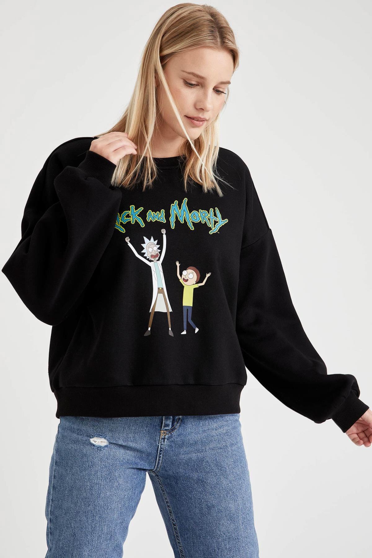 سوشرت مشکی زنانه  دفکتو ریک و مورتی Rick and Morty Defactol