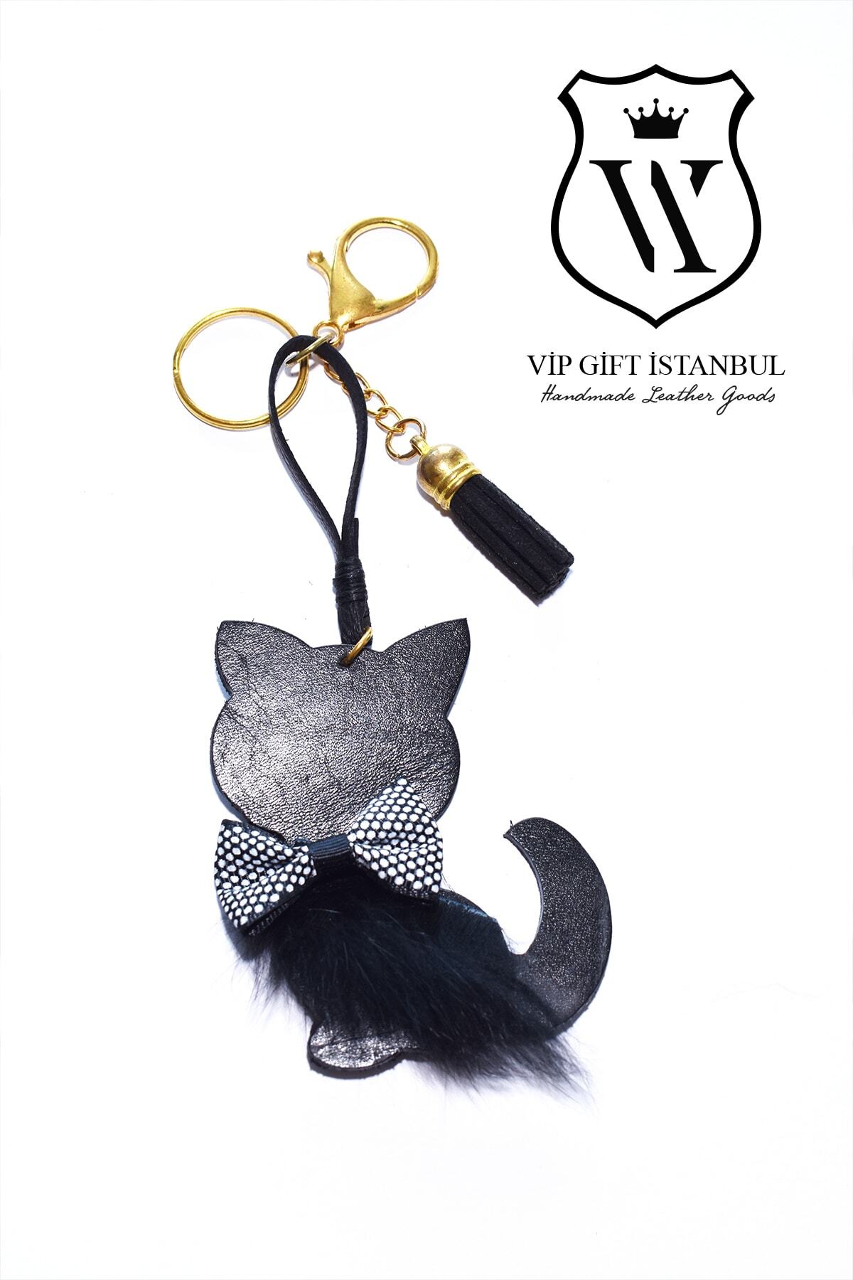 vip gift papyonlu kedi anahtarlik hakiki deri siyah fiyati yorumlari trendyol