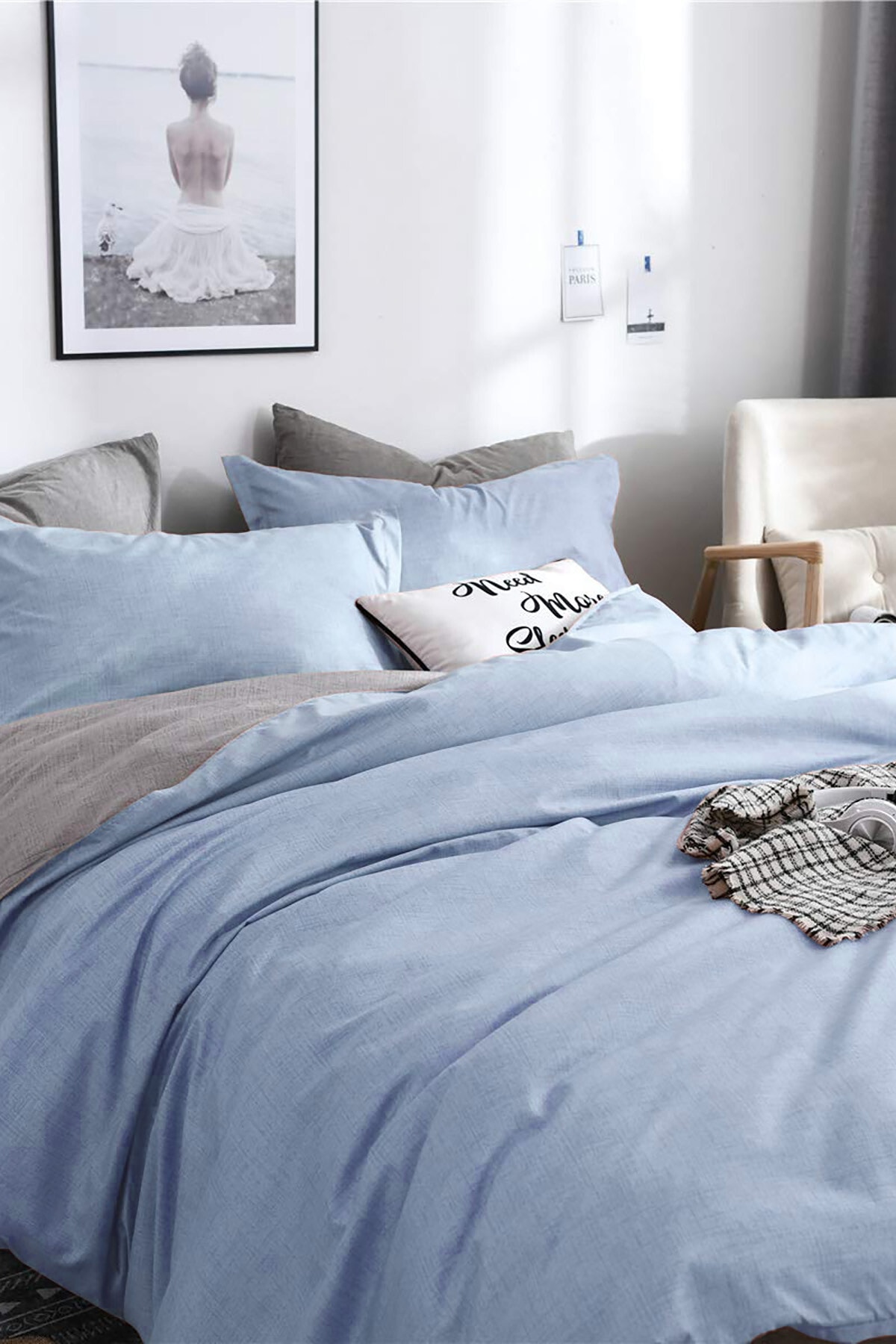 Alla Turca Tek Kisilik Ranforce Cift Tarafli Nevresim Takimi Duz Carsafli Acik Mavi Gri Fiyati Yorumlari Trendyol