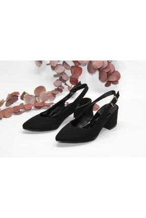 Kadın Siyah Süet Kalın Topuk Önü Kapalı Arkası Açık Günlük Ayakkabı DNM-999444