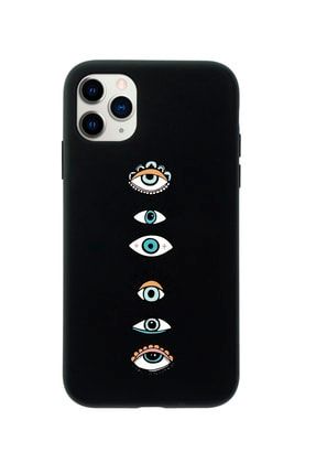 Iphone 11 Pro Max Renkli Gözler Desenli Siyah Telefon Kılıfı MCIP11PMAXLRG