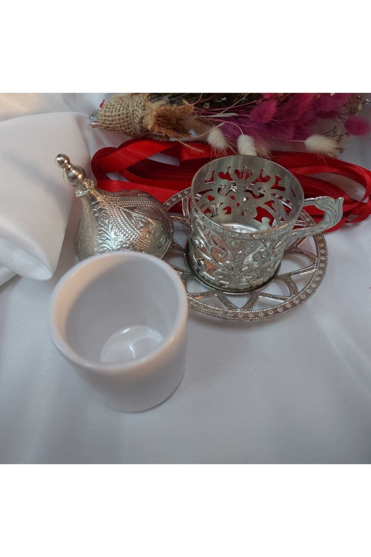 Aker Hediyelik-Groom Cup 2 Pieces Silver Gray Special Motif Cup with Base Promise Engagement Coffee Cup with Special Lid 5