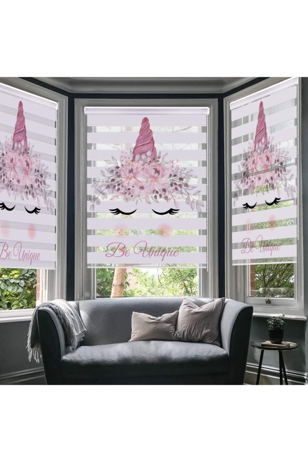 Lotus Pembe Unicorn Tacı Baskı Zebra Perde-bebek Odası- Çocuk Odası-pembeunicorn fotoğrafı 2 (önizleme)