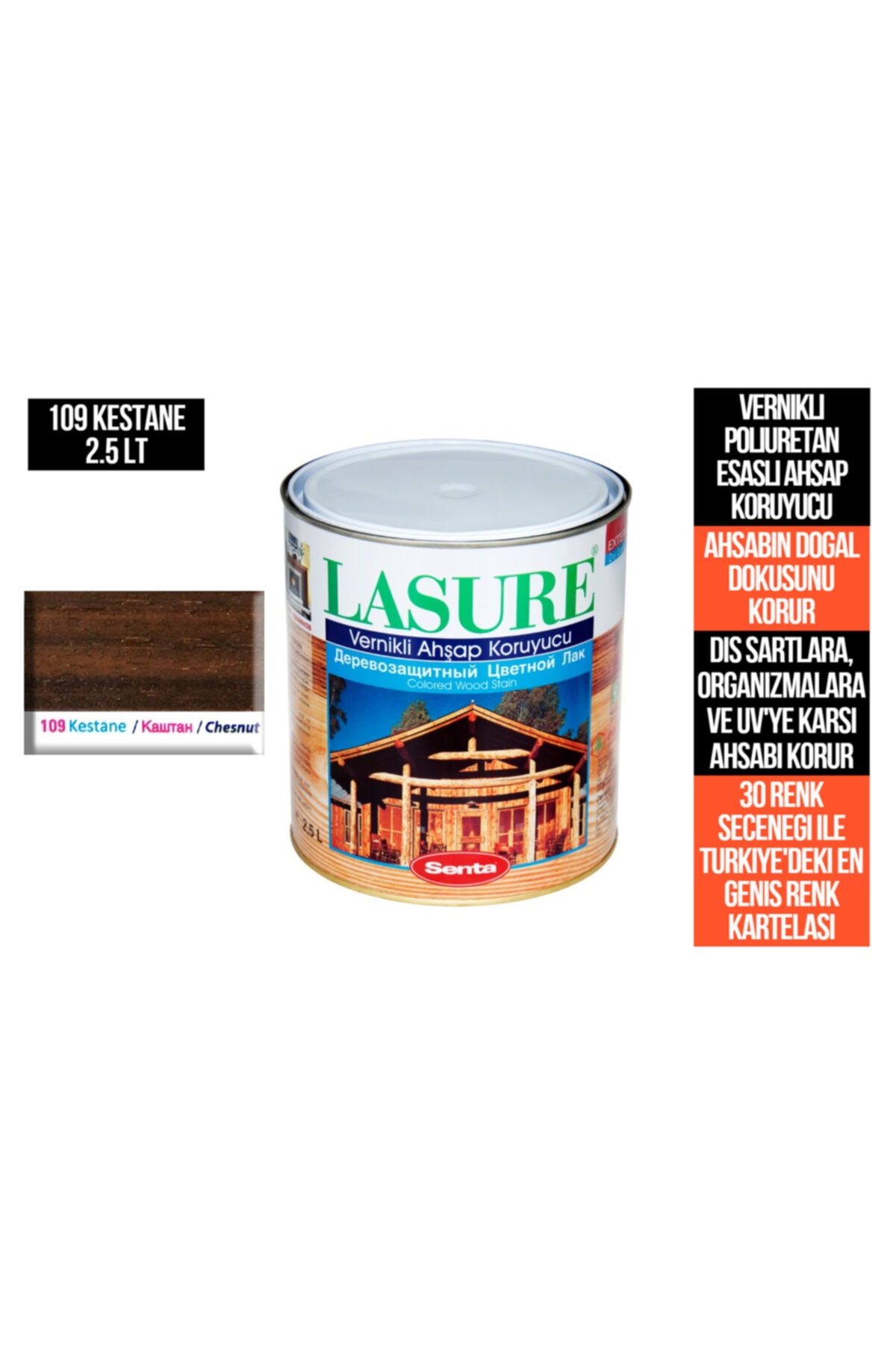 Senta Lasure Ahşap Koruyucu Vernik 2.5 Lt 109 Kestane (PİNOTEKS VERNİK)