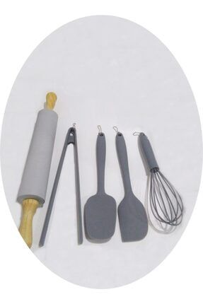 Silikon 5'li Spatula-maşa-çırpıcı-merdane Set UNR-230-29-66-232-219 GRİ.