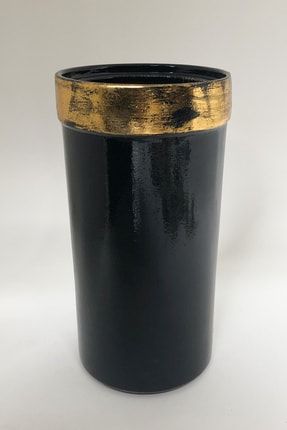 Terracotta Vazo Siyah Yaldızlı Yükseklik 24 Cm Çap 12 Cm DS-1024