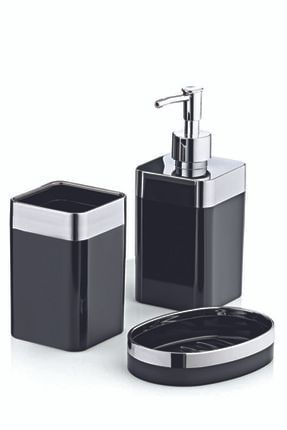 3 Parça Akrilik Metalize Kaplamalı Lüx Banyo Seti Siyah GM00201