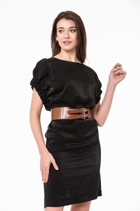 Siyah Yarasa Kol Kemerli Elbise Ctlx00022