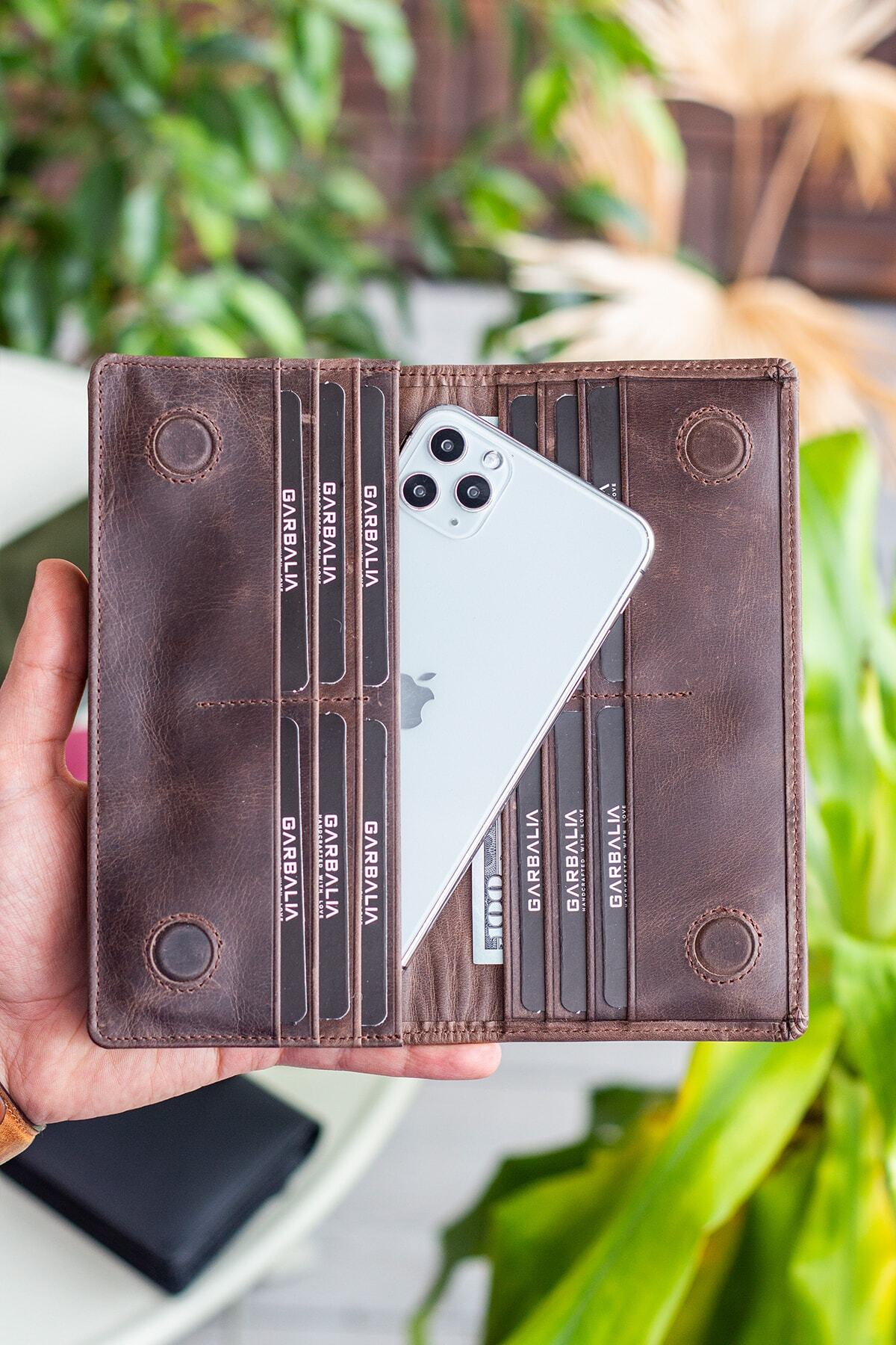 Unisex Brown Hamburg Genuine Leather Crazy Brown Portfolio Wallet with Phone Compartment