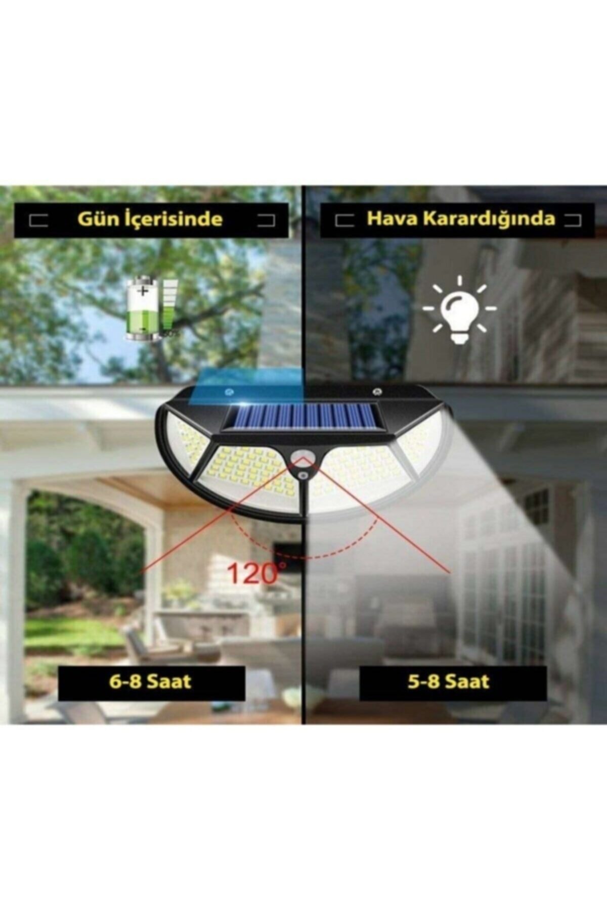 Solar Güneş Enerjili 102 Ledli 3 Modlu Hareket Sensörlü Oval Bahçe Lambası 3