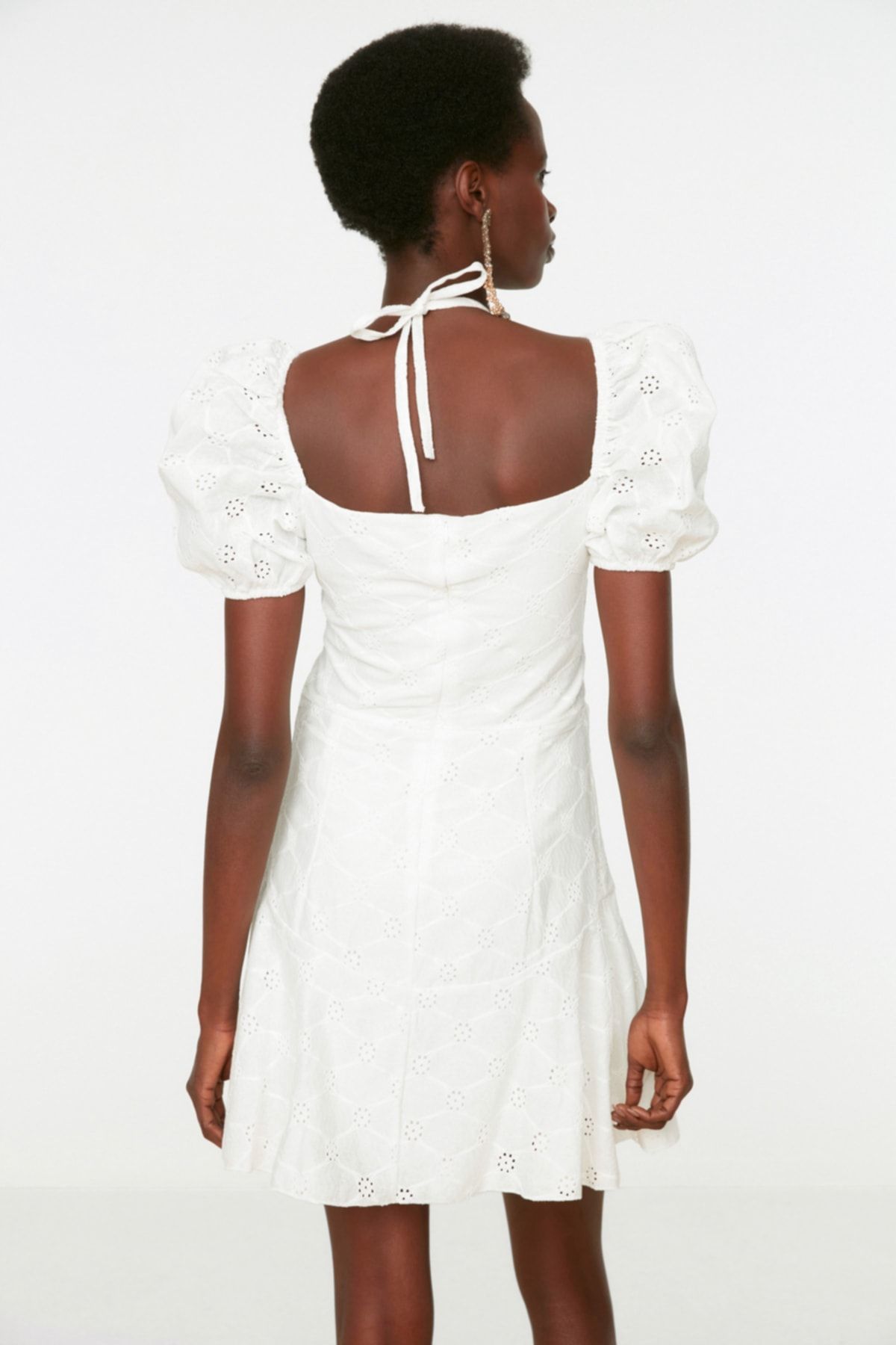 Trendyol Collection-Rochie de nuntă și de seară de nuntă elegantă de culoare Ecru Brode - Căptușită, Scurtă, TPRSS22EL1011 6