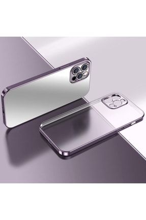 Iphone12 Pro Max Lazer Parlak Çerçeve Şeffaf Plating Cep Telefonu Kılıfı Mor PLTLZR.12promax