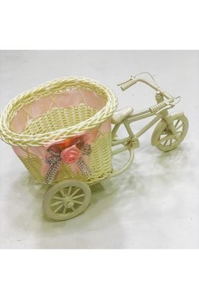 Üç Tekerlekli Sepetli Bisiklet Küçük Pembe Bebek Şekeri Sepeti Süsleme Dekoratif Hediyelik NSMSPT505