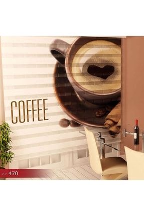Mutfak - Coffee Kalp Fincan Baskılı Zebra Perde Poster-470-Zebra2022