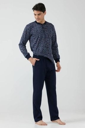 Erkek Desenli Düğmeli Penye Pijama Takım Sementa-84205