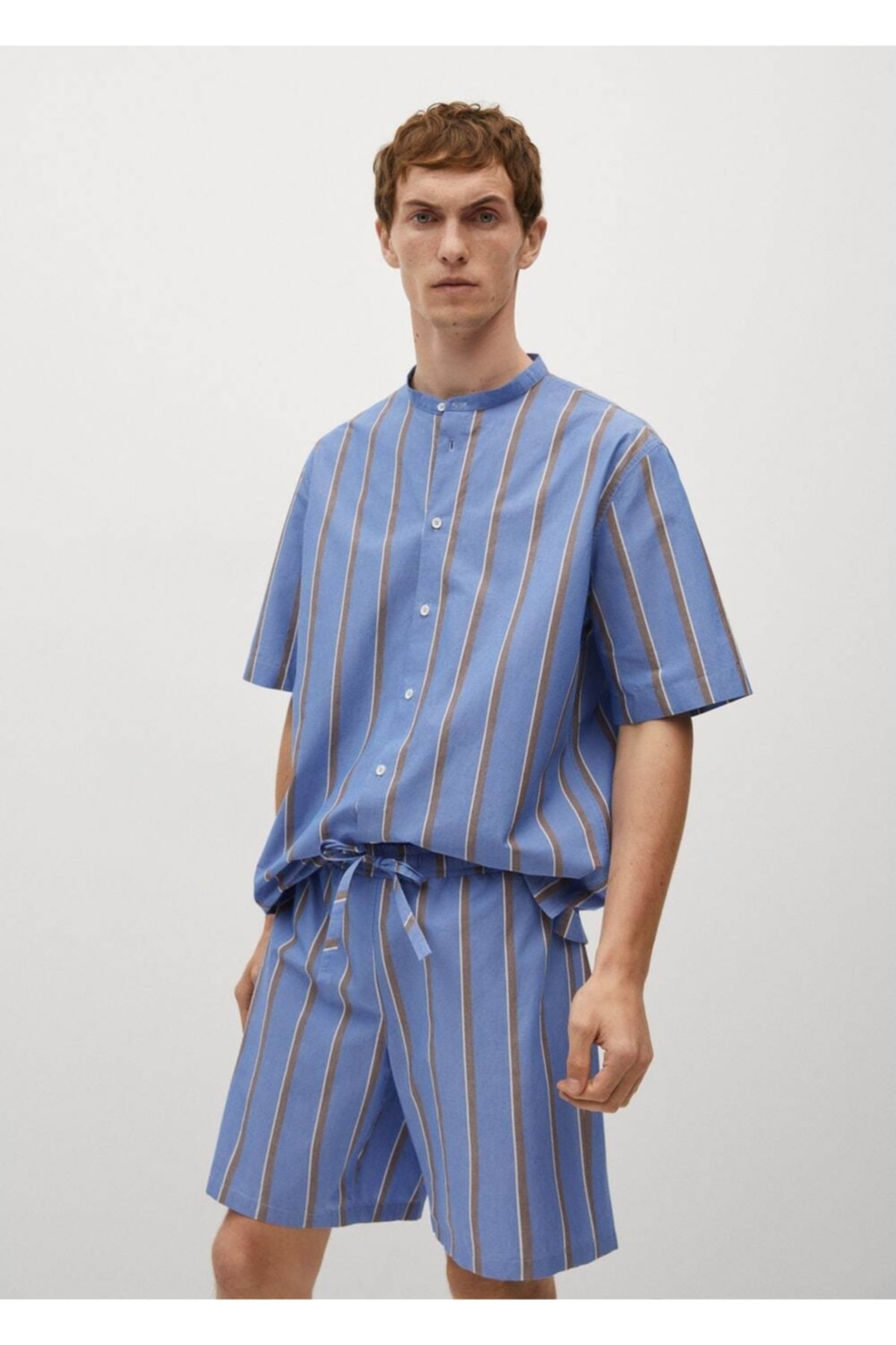 MANGO Man Erkek Mavi Çizgili Pamuklu Pijama Altı