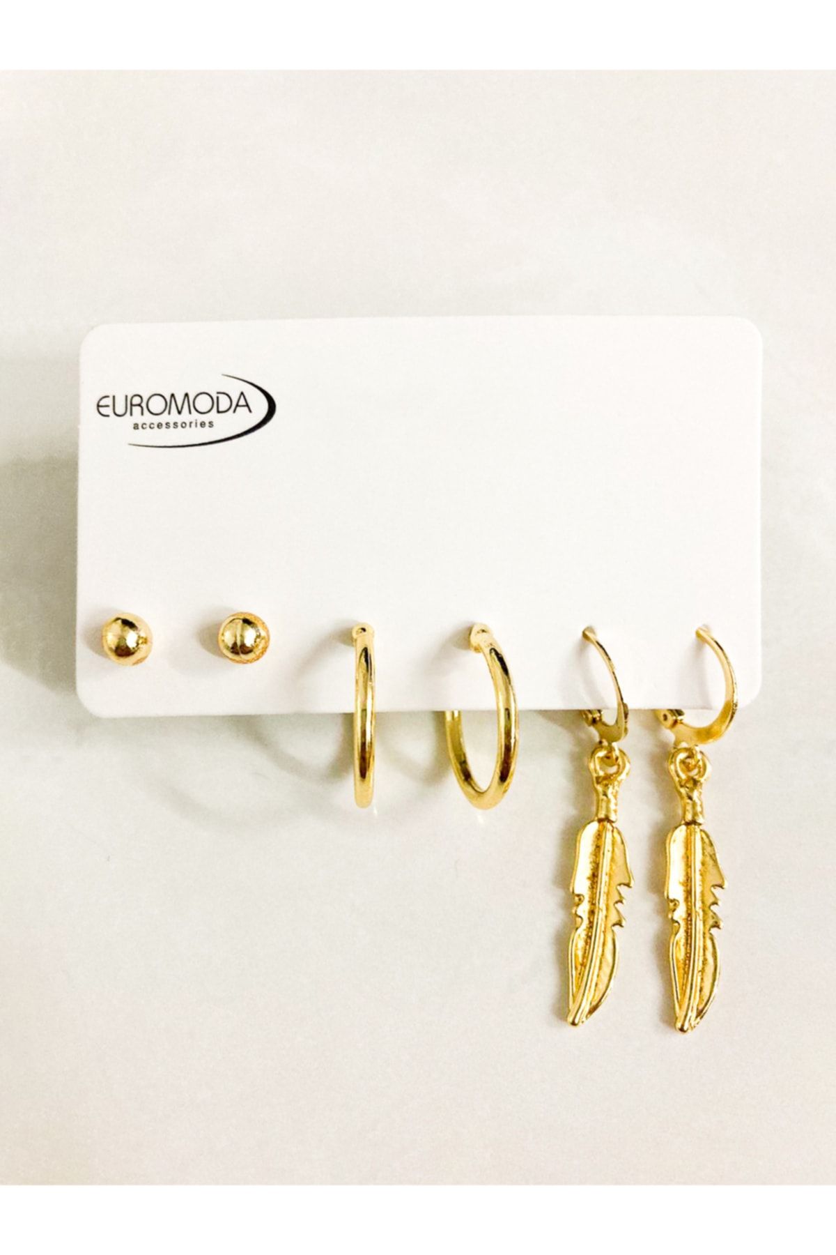 EUROMODA Gold Colored Unisex Earring Set with Leaf Design Hoop and