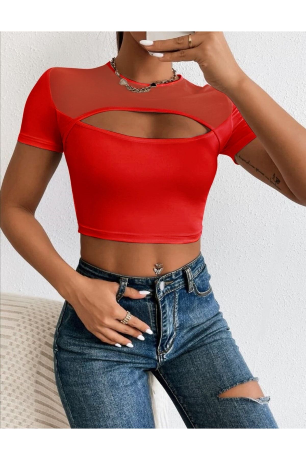 morche Crop Top Cu Detaliu Din Tul La Piept Femeie - M