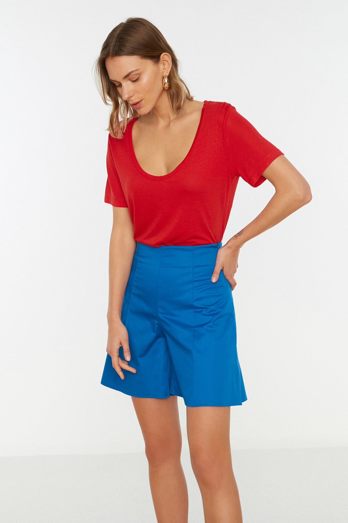Trendyol Collection Shorts Blau Hoher Bund Fast ausverkauft