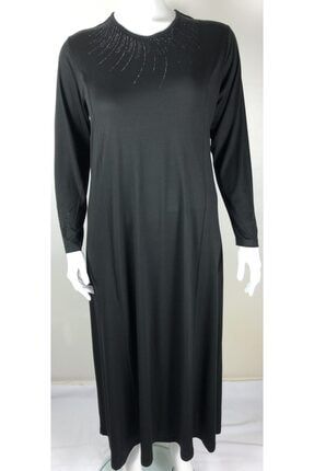 Müge Taşlı Büyük Beden Siyah Anne Elbisesi MUGE722