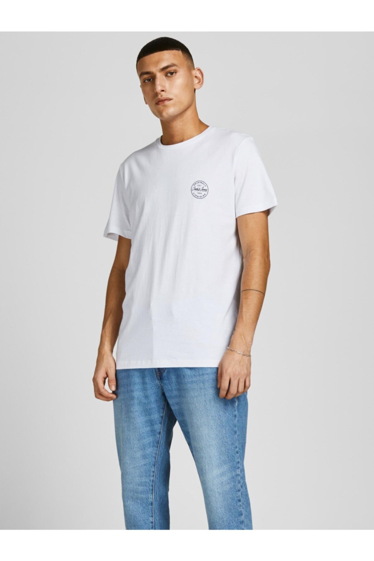 تیشرت مردانه سفید جک اند جونز | 12205022 اورجینال - تصویر 2