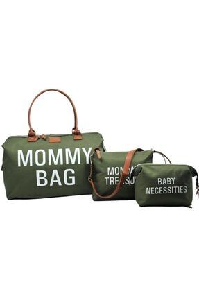 Mommy Bag Tasarım 3 Lü Set Haki Yeşil Baby Anne Bebek Bakım Ve Kadın Çantası AYB-MB3CY