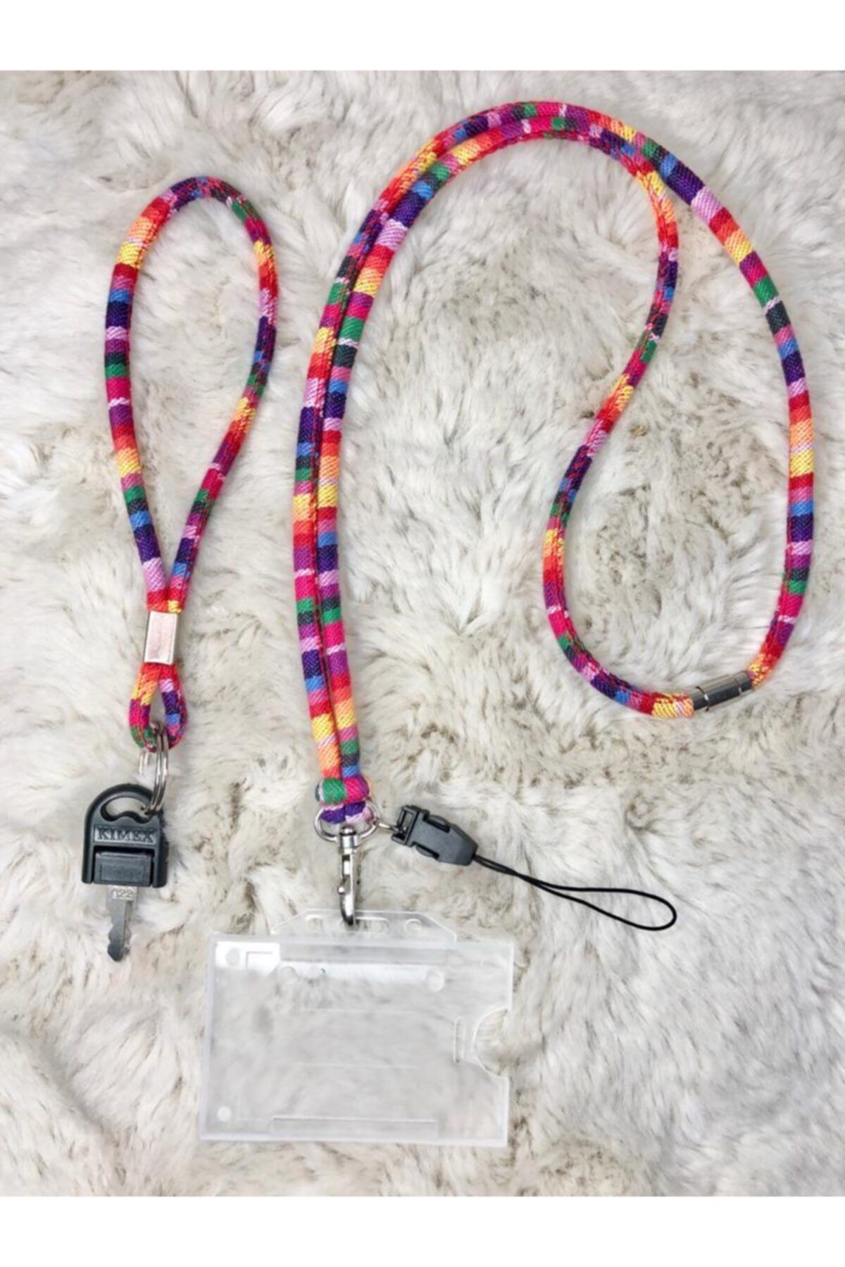 Hediyebum Set De Curea De Gât Pentru Telefon Cu Card Autentic Rainbow (cu Clip Magnet) Și Breloc - One Size