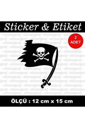 Korsan Iskelet Bayrak Filama Sticker - Araba Motosiklet Kask Cam Laptop Uyumlu Etiket babystick2korsstick1