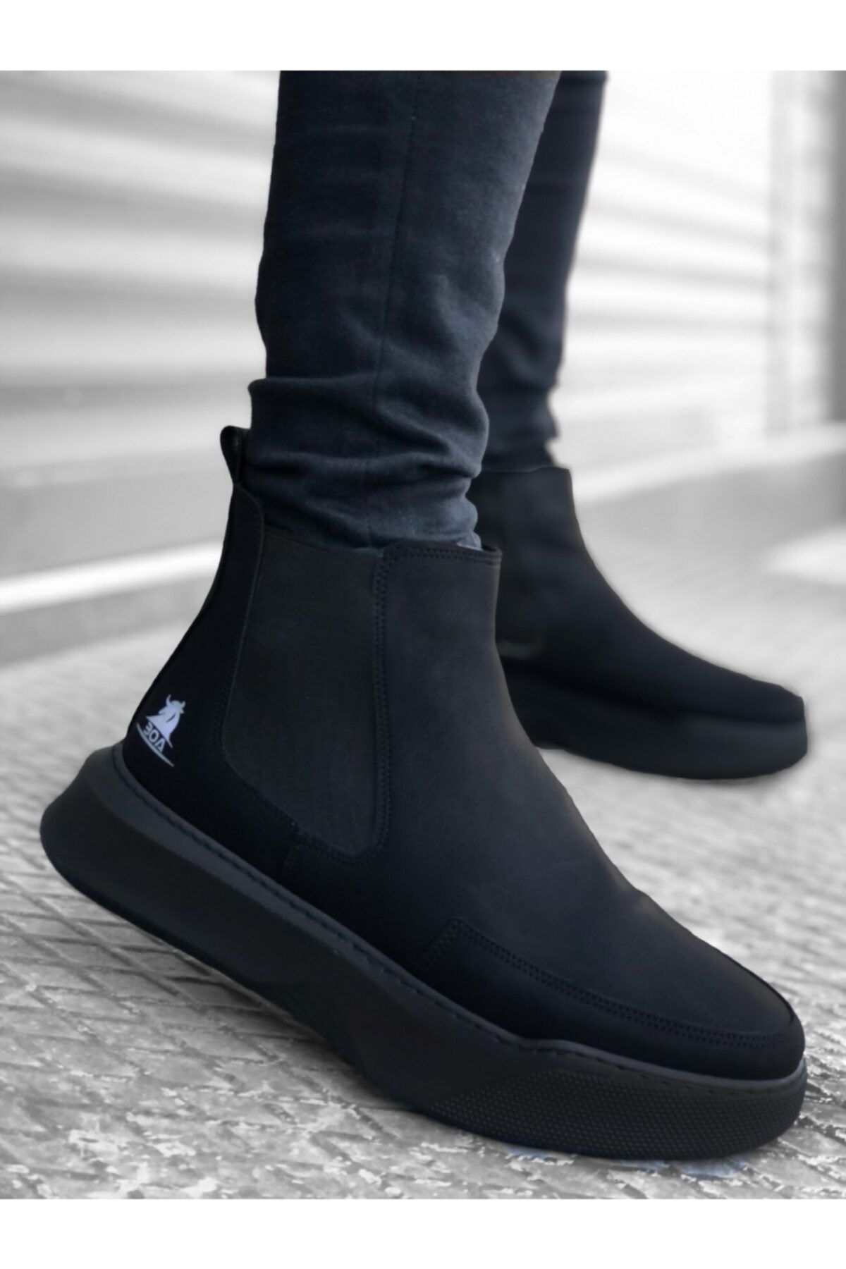 Black laceless boots sale