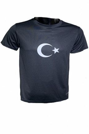 Erkek Siyah Türkiye A Milli Takım Logolu Günlük Spor Koşu Tişört 1415714