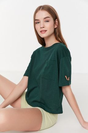 Yeşil Nakışlı Örme T-Shirt THMSS22PT0528