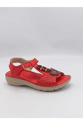 Bayan Noble Kırmızı Hakiki Deri Terlik & Sandalet isknoblederi0024