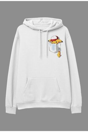 Oversize Pokemon Pikachu Cep Tasarım Baskılı Kapüşonlu Sweatshirt Hoodie KRG0970H