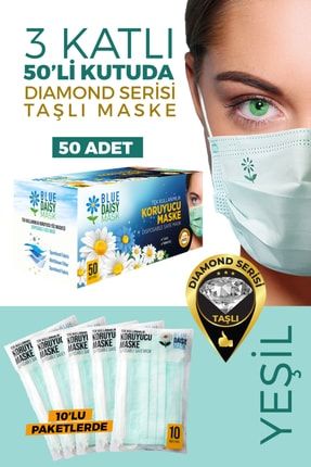 Diamond Green 3 Katlı Meltblown Filtreli 50 Adet (ÇİÇEK LOGOLU) Kokusuz Cerrahi Maske GM1DG702