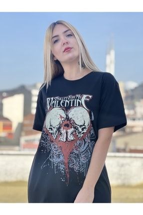 Siyah Geniş Kalıp Bullet For My Valentine Baskılı Unisex Rock-metal T-shirt tişört-mybullet-valentine