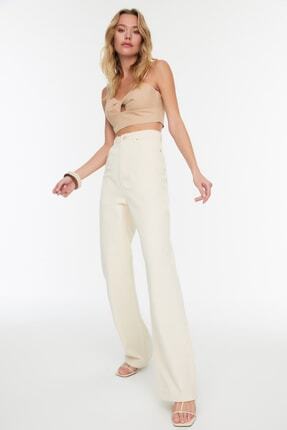 TRENDYOLMİLLA Ekru Yüksek Bel Wide Leg Kot Pantolon TWOAW22JE0258