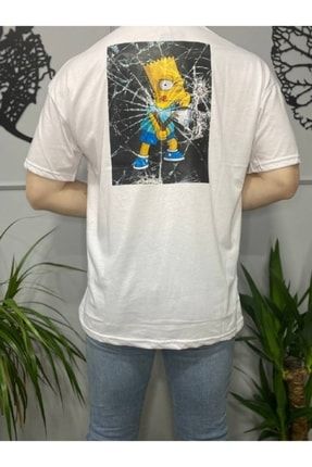 Oversize Unisex Baskılı Simpsons Beyaz T-shirt TIS202208