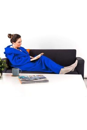 Giyilebilir Mavi Battaniye Giyilebilen Kollu Polar Battaniye Tek Kişilik Tv Battaniyesi R1003