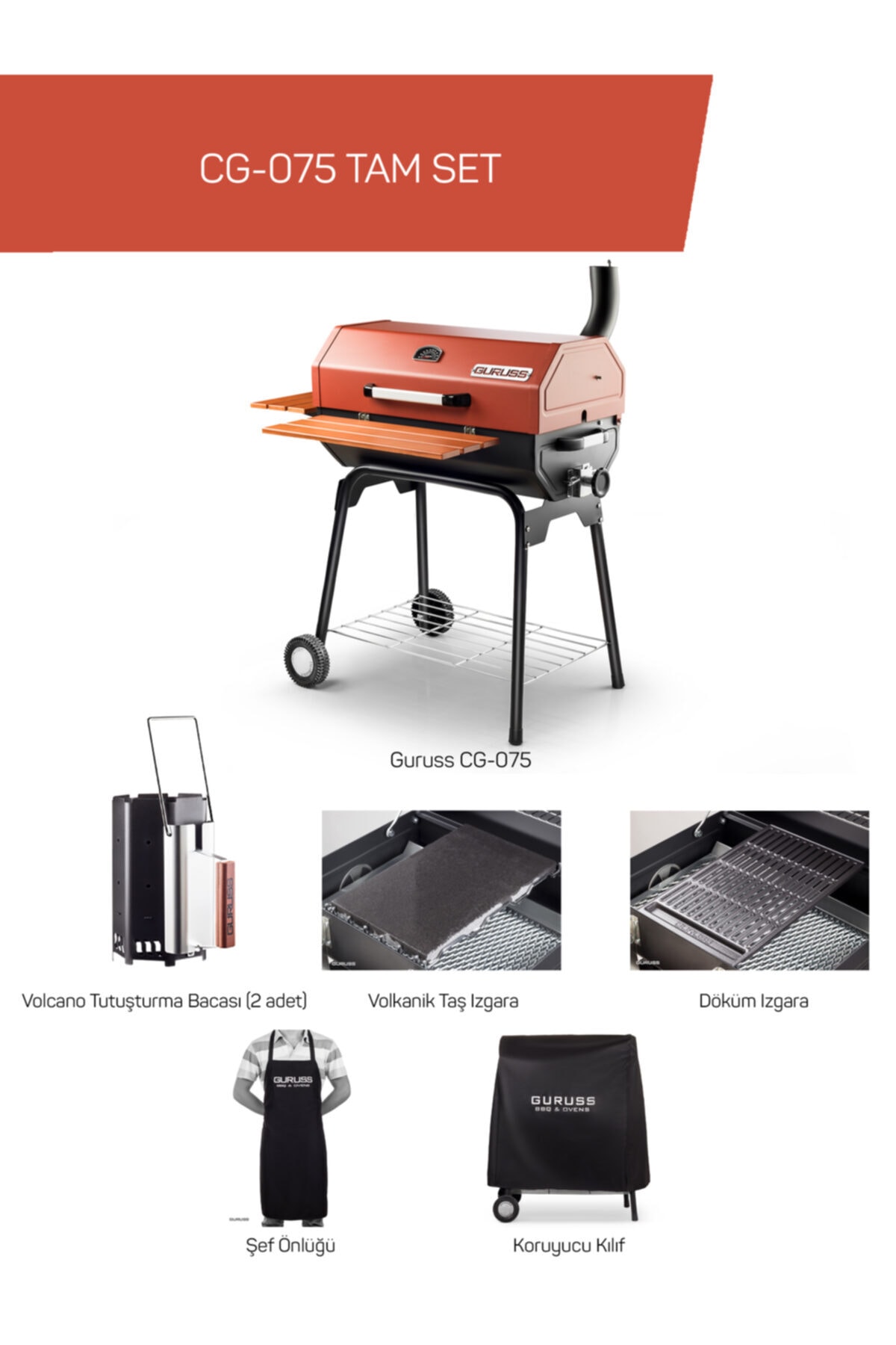 Rehome Guruss CG-075 Barbekü Mangal | Kömürlü | 75 Cm | Kırmızı | Tam Set