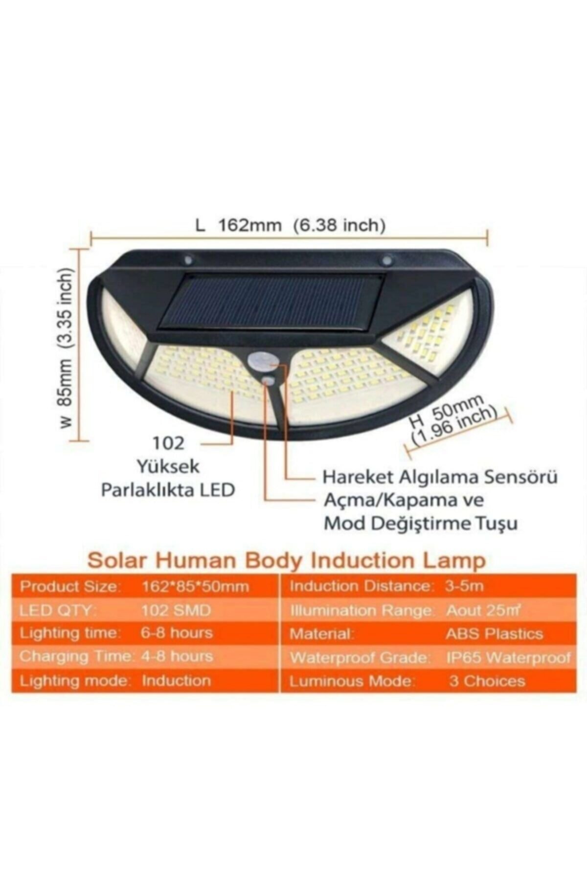 Solar Güneş Enerjili 102 Ledli 3 Modlu Hareket Sensörlü Oval Bahçe Lambası 2