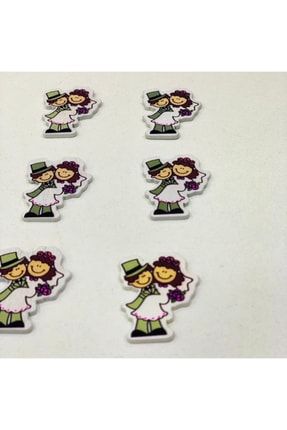 Ahşap Sticker Gelin Damat Figürü Nikah Şekeri Süsleme Malzemesi 100 Adet NSM-BBKA001K10