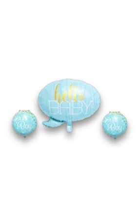 Bebek Parti Hello Baby Mavi Folyo Balon Set 3 Adet Helyum Uyumlu (ŞİŞİRİLMEDEN PAKET İÇİNDE GÖN) baby3set2022