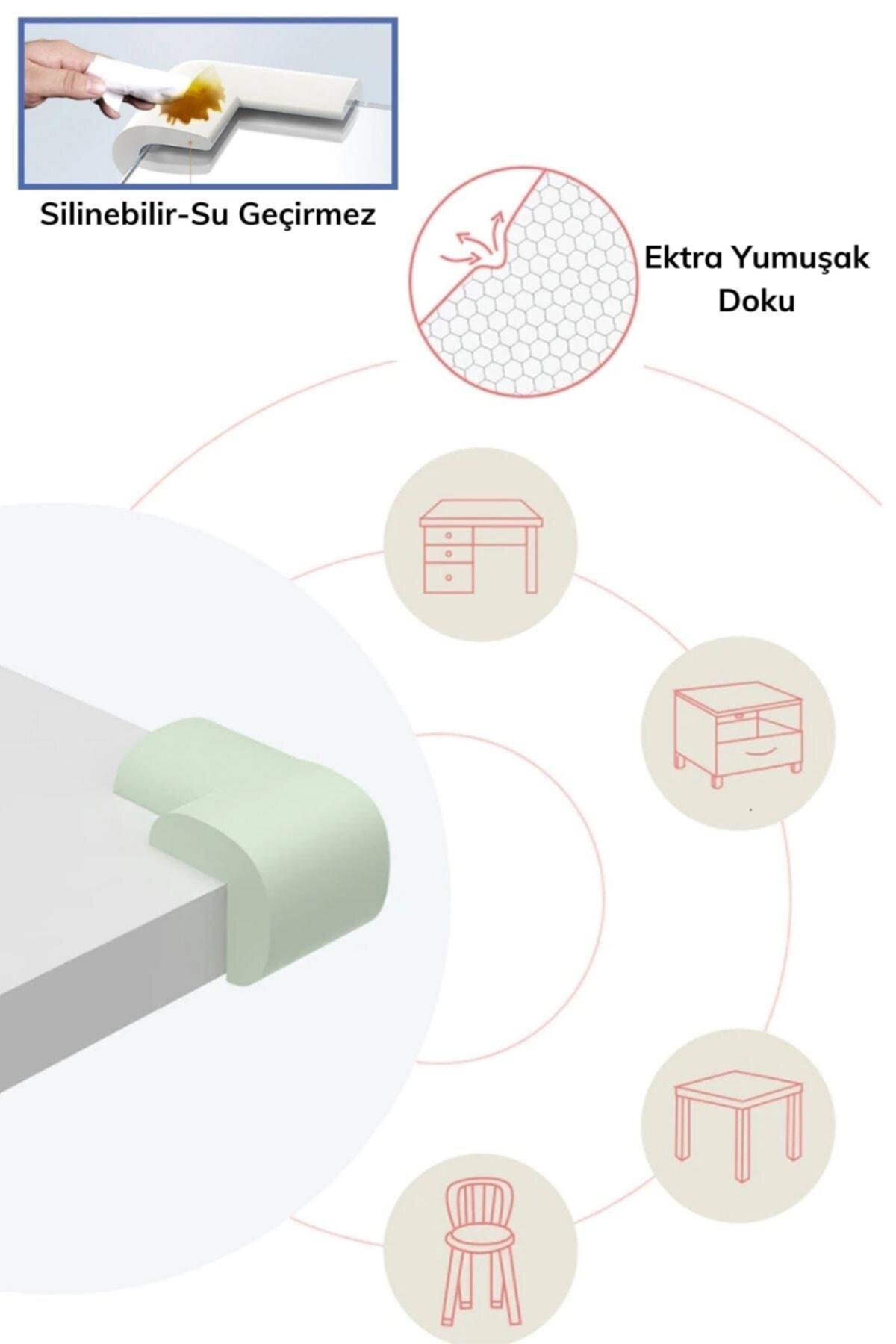 Buffer Kauçuk Bebek Çocuk Masa Sehpa Ünite Kenar Köşe Darbe Koruyucu Güvenlik Seti fotoğrafı 3 (önizleme)