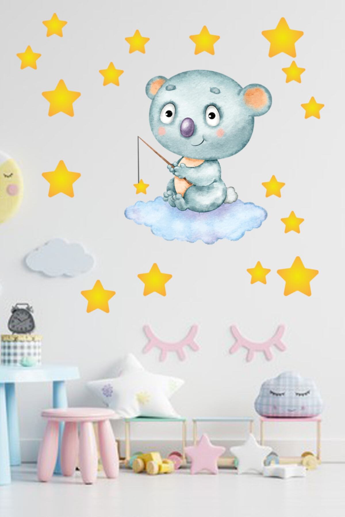 Sevimli Koala Ve Yıldızlar Çocuk Odası Duvar Sticker 60x60 Cm