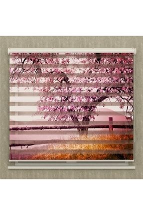 Salon - Pembe Ağaç Sonbahar Baskılı Zebra Perde Poster-487-Zebra2022