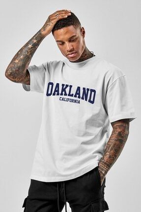 Unisex Oakland Baskılı Oersize Penye T-shirt Tişört OAKLAND-ARK-MODA